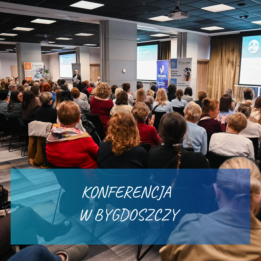 Osoby na konferencji i napis Konferencja w Bydgoszczy